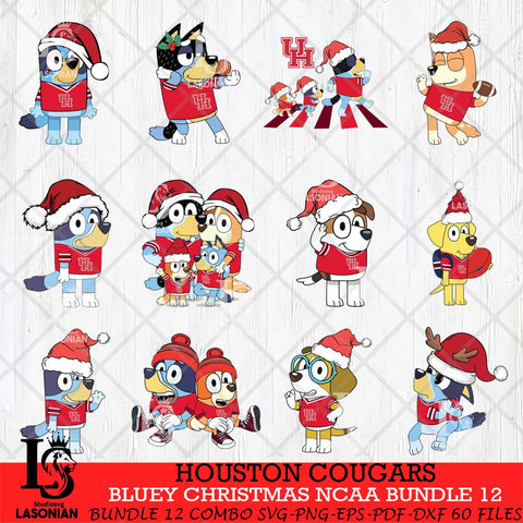 Houston Cougars Bluey Christmas NCAA 12 SVG cut file NCAA college design