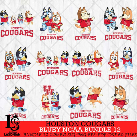 Houston Cougars Bluey Dace Mode NCAA Bundle 12 SVG Eps Dxf Png File, Digital Download, Instant Download