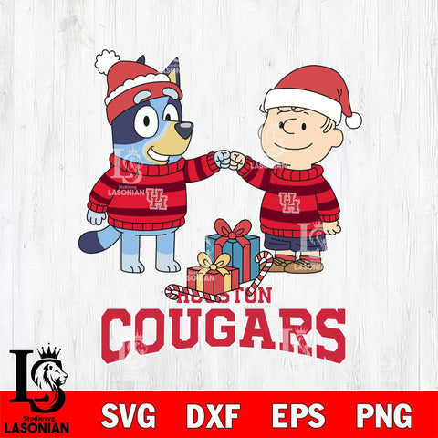 Houston Cougars Bluey With Charlie Brown Christmas File Cut, NCAA SVG DXF EPS PNG FILE, Digital Download,Instant Download, Silhouette