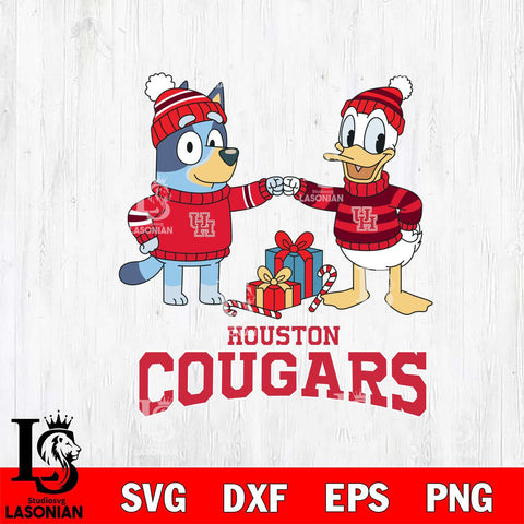 Houston Cougars Bluey With Donald Duck Christmas File Cut, NCAA SVG DXF EPS PNG FILE, Digital Download,Instant Download, Silhouette