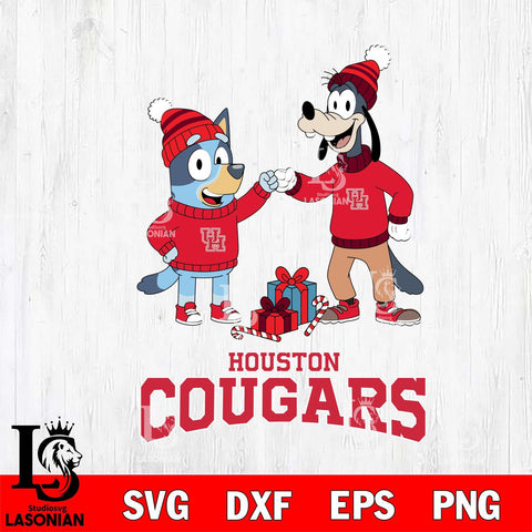 Houston Cougars Bluey With Goofy Christmas File Cut, NCAA SVG DXF EPS PNG FILE, Digital Download,Instant Download, Silhouette