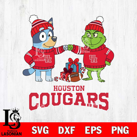 Houston Cougars Bluey With Grinch Christmas File Cut, NCAA SVG DXF EPS PNG FILE, Digital Download,Instant Download, Silhouette