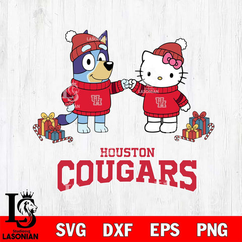 Houston Cougars Bluey With Hello kitty Christmas File Cut, NCAA SVG DXF EPS PNG FILE, Digital Download,Instant Download, Silhouette