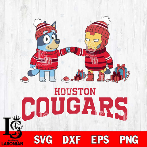 Houston Cougars Bluey With Iron man Christmas File Cut, NCAA SVG DXF EPS PNG FILE, Digital Download,Instant Download, Silhouette