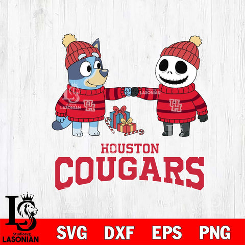 Houston Cougars Bluey With Jack Skellington Christmas File Cut, NCAA SVG DXF EPS PNG FILE, Digital Download,Instant Download, Silhouette