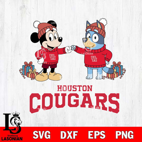 Houston Cougars Bluey With Mickey Christmas File Cut, NCAA SVG DXF EPS PNG FILE, Digital Download,Instant Download, Silhouette