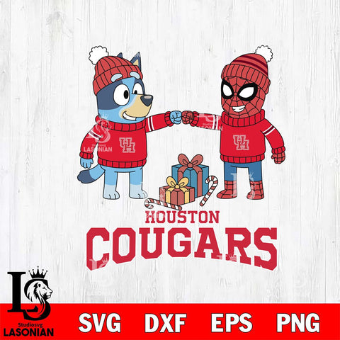 Houston Cougars Bluey With Spider man Christmas File Cut, NCAA SVG DXF EPS PNG FILE, Digital Download,Instant Download, Silhouette