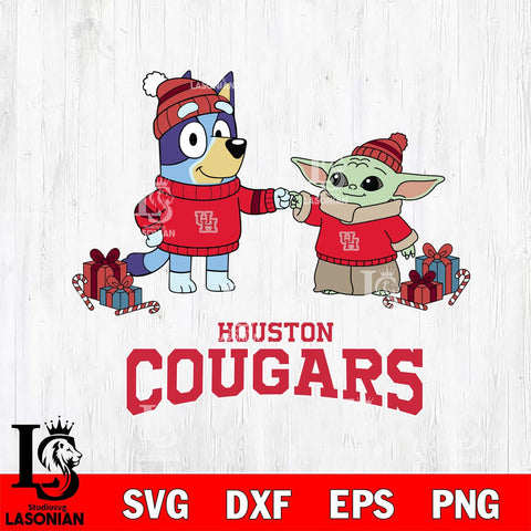 Houston Cougars Bluey With Yoda Christmas File Cut, NCAA SVG DXF EPS PNG FILE, Digital Download,Instant Download, Silhouette