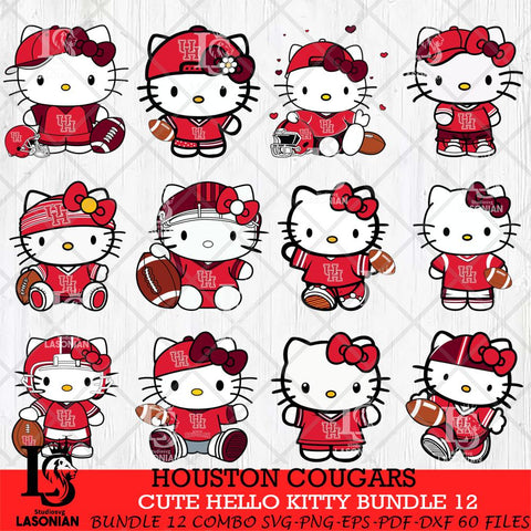 Houston Cougars Cute Hello Kitty Bundle 12 SVG Eps Dxf Png File, NCAA Bundle svg, Digital Download, Instant Download