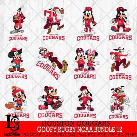 Houston Cougars Goofy Rugby Disney NCAA Bundle 12 SVG DXF EPS PNG FILE,NCAA bundle svg ,Football Digital Download,Instant Download, Silhouette