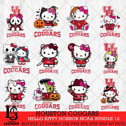 Houston Cougars Hello Kitty Horror NCAA Bundle 12 SVG Svg Eps Dxf Png File, Digital Download