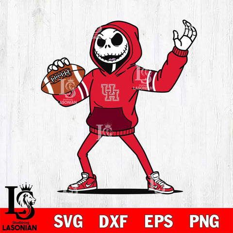 Houston Cougars Jack Skellington Football Christmas File Cut, NCAA SVG DXF EPS PNG FILE, Digital Download , Criucut , Silhouette