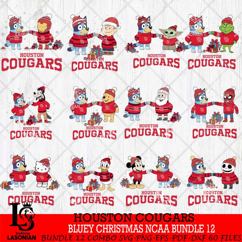 Houston Cougars  Bluey friends christmas NCAA Bundle File Cut,Bundle NCAA SVG DXF EPS PNG FILE, Digital Download,Instant Download, Silhouette