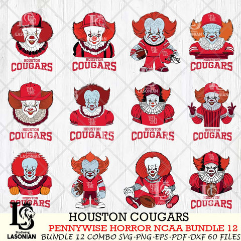Houston Cougars  Pennywise Horror NCAA Bundle 12 SVG Svg Eps Dxf Png File, Digital Download