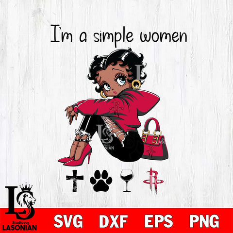 Houston Rockets Betty Boop Black Fan I Am Simple Women Svg Eps Dxf Png File, Digital Download