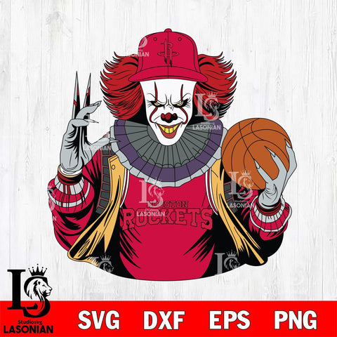 Houston Rockets Pennywise Horror basketball SVG DXF EPS PNG FILE, NBA File Cut,Halloween Digital Download,Instant Download, Silhouette