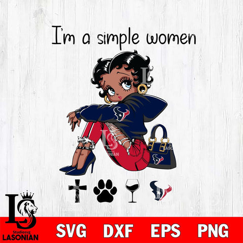 Houston Texans Betty Boop Black Fan I Am Simple Women Svg Eps Dxf Png File, Digital Download
