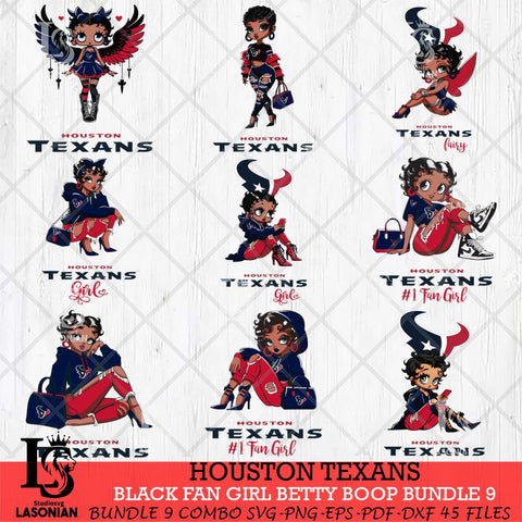 Houston Texans Black Fan Girl Betty Boop Bundle 9 Svg Eps Dxf Png File, Digital Download, Instant Download