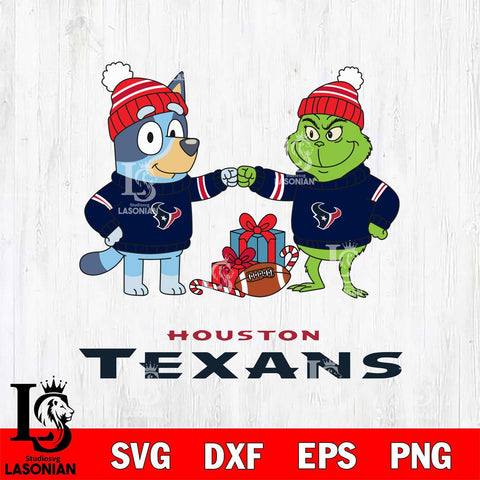 Houston Texans Bluey With Grinch Christmas Cricut,Christmas SVG DXF EPS PNG FILE, Digital Download,Instant Download, Silhouette