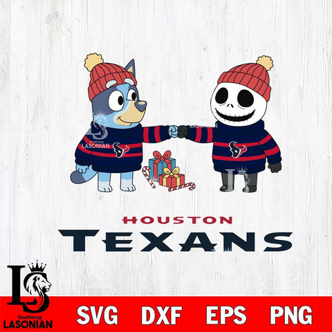 Houston Texans Bluey With Jack Skellington Christmas Cricut,Christmas SVG DXF EPS PNG FILE, Digital Download,Instant Download, Silhouette
