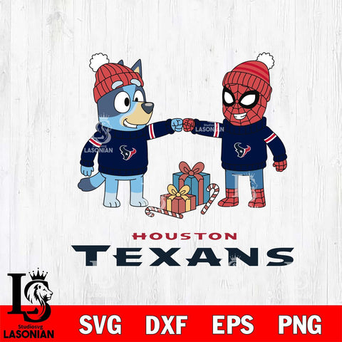 Houston Texans Bluey With Spider man Christmas Cricut,Christmas SVG DXF EPS PNG FILE, Digital Download,Instant Download, Silhouette