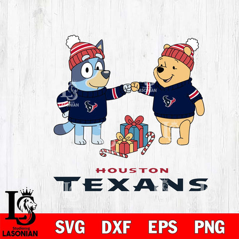 Houston Texans Bluey With Winnie The Pooh Christmas Cricut,Christmas SVG DXF EPS PNG FILE, Digital Download,Instant Download, Silhouette