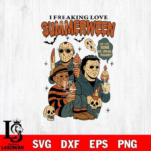 I Freaking Love Summerween Horror Characters Ice Cream SVG DXF EPS PNG FILE, Halloween File Cut, Digital Download,Instant Download, Silhouette, Cricut