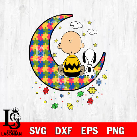 I love you to the Moon and back snoopy autism Svg Eps Dxf Png File, File Cut,Digital Download,Instant Download, Svg Files