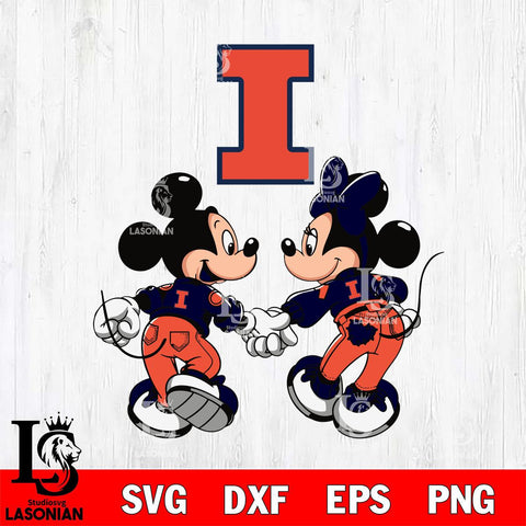 Illinois Fighting Illini Fan Minnie And Mickey Love Svg Eps Dxf Png File, Digital Download, Instant Download