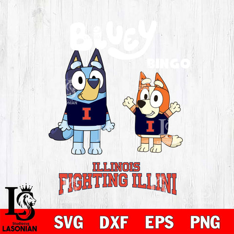 Illinois Fighting Illini Bluey & Bingo 4 Svg Eps Dxf Png File, NCAA svg, Digital Download, Instant Download