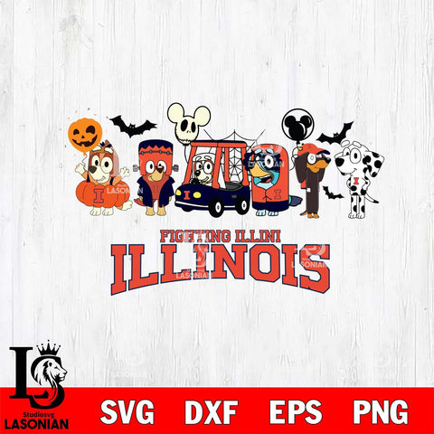 Illinois Fighting Illini Bluey Halloween Svg Eps Dxf Png File, Digital Download, Instant Download