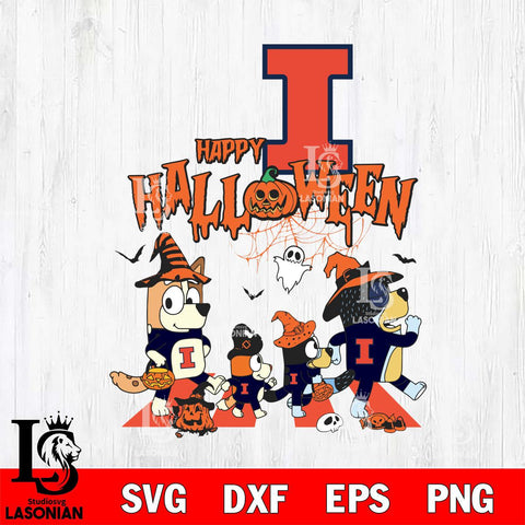 Illinois Fighting Illini Bluey Halloween Family Svg Eps Dxf Png File, Digital Download, Instant Download