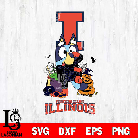 Illinois Fighting Illini Bluey Halloween NCAA 2 Svg Eps Dxf Png File, Digital Download, Instant Download