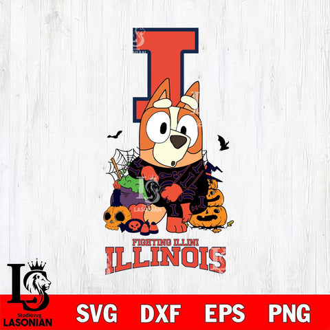 Illinois Fighting Illini Bluey Halloween NCAA Svg Eps Dxf Png File, Digital Download, Instant Download