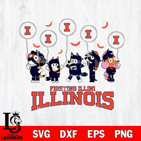 Illinois Fighting Illini Bluey Halloween Spooky Svg Eps Dxf Png File, Digital Download, Instant Download