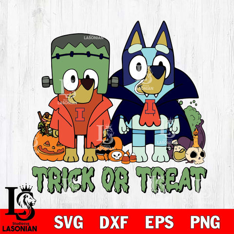 Illinois Fighting Illini Bluey Halloween Trick or Treat Svg Eps Dxf Png File, Digital Download, Instant Download