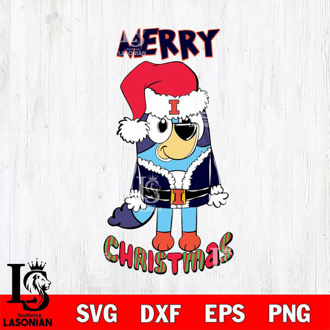 Illinois Fighting Illini Bluey Merry Christmas Bluey Santa Claus Svg Eps Dxf Png File, Digital Download