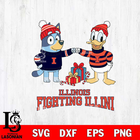 Illinois Fighting Illini Bluey With Donald Duck Christmas File Cut, NCAA SVG DXF EPS PNG FILE, Digital Download,Instant Download, Silhouette