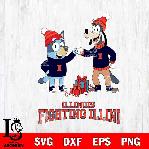 Illinois Fighting Illini Bluey With Goofy Christmas File Cut, NCAA SVG DXF EPS PNG FILE, Digital Download,Instant Download, Silhouette