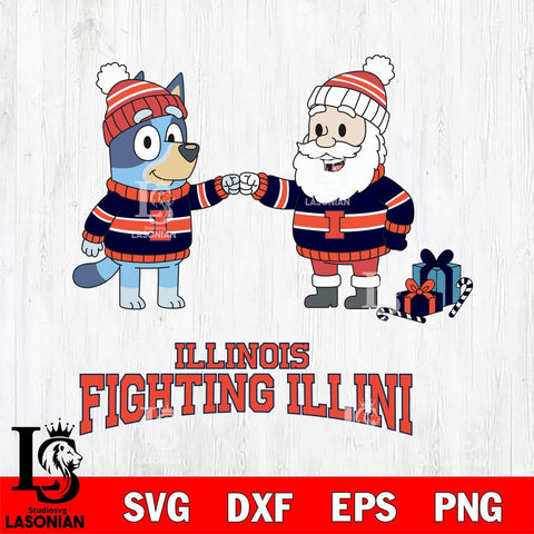 Illinois Fighting Illini Bluey With Satan Christmas File Cut, NCAA SVG DXF EPS PNG FILE, Digital Download,Instant Download, Silhouette
