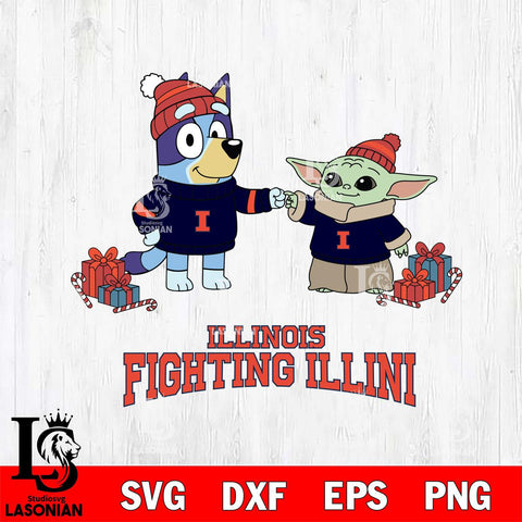 Illinois Fighting Illini Bluey With Yoda Christmas File Cut, NCAA SVG DXF EPS PNG FILE, Digital Download,Instant Download, Silhouette