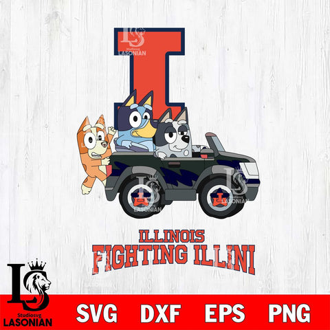Illinois Fighting Illini Bluey friends car Svg Eps Dxf Png File, NCAA svg, Digital Download, Instant Download