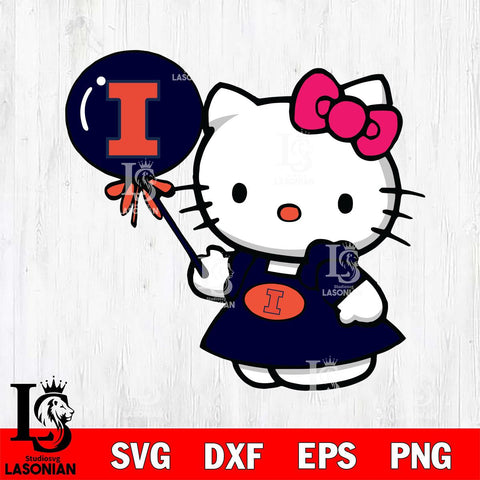 Illinois Fighting Illini Cute Hello Kitty 2 Svg Eps Dxf Png File, Digital Download, Instant Download