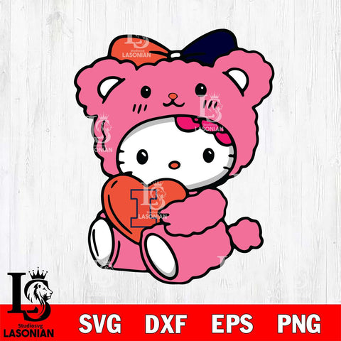 Illinois Fighting Illini Cute Hello Kitty 3 Svg Eps Dxf Png File, Digital Download, Instant Download