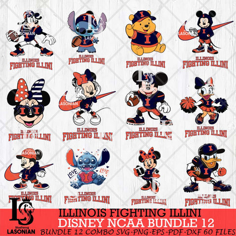 Illinois Fighting Illini Disney NCAA Bundle Svg PNG 12 Svg Eps Dxf Png File, Digital Download