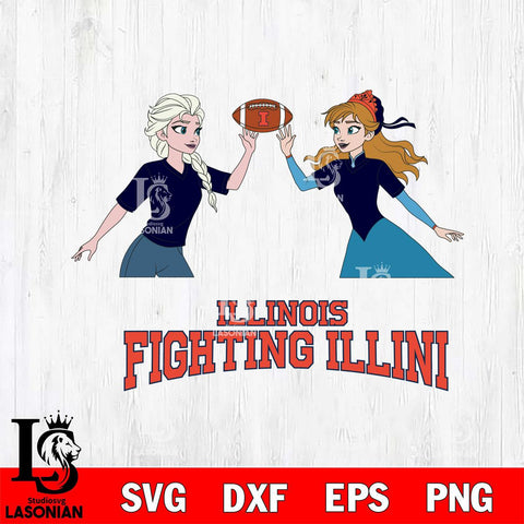 Illinois Fighting Illini Elsa & Anna Football Cricut,Christmas SVG DXF EPS PNG FILE, NCAA Digital Download,Instant Download, Silhouette