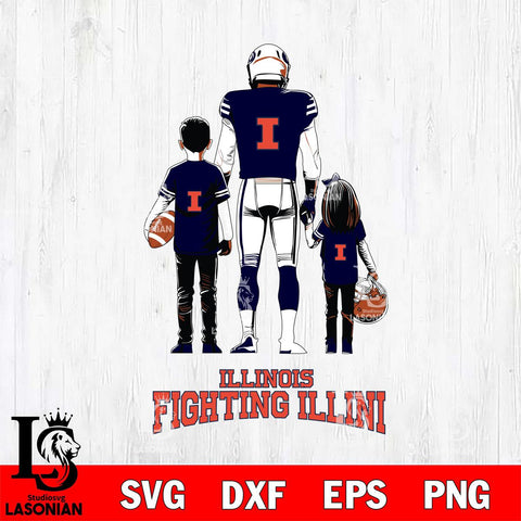 Illinois Fighting Illini Father And Child Football SVG DXF EPS PNG FILE,NCAA SVG, Father day Digital Download,Instant Download, Silhouette