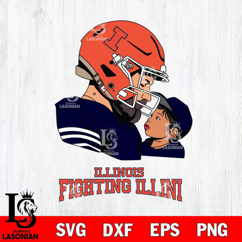 Illinois Fighting Illini Father And Child Rugby SVG DXF EPS PNG FILE,NCAA SVG, Father day Digital Download,Instant Download, Silhouette