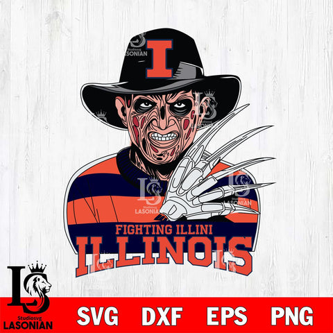 Illinois Fighting Illini Freddy Krueger Horror Halloween Svg Eps Dxf Png File, NCAA svg, Digital Download, Instant Download