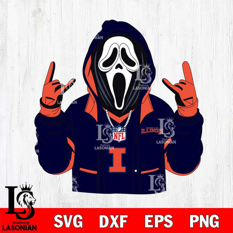 Illinois Fighting Illini Ghostface Scream Football Halloween Svg Eps Dxf Png File, NCAA svg, Digital Download, Instant Download